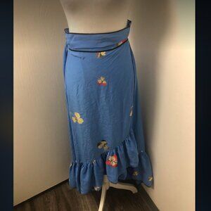 Ganni Joycedale Wrap Ruffle Edge Floral Silk Skirt Sz 38
